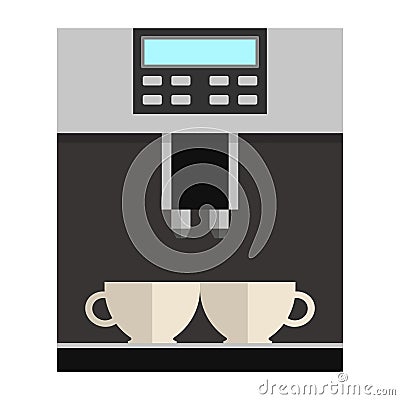 Coffee machine with display and two coffeee cups Vector Illustration