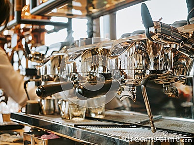 Coffee machine making espresso shot Bar restaurant shop Cafe business Stock Photo