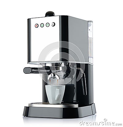 Coffee machine with a white cup Stock Photo