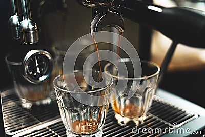 Coffee-Make coffee from the machine at home,Coffee in a cup Stock Photo