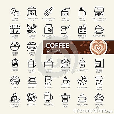 Coffee maker, coffee house, coffee shop elements - minimal thin line web icon set. Vector Illustration