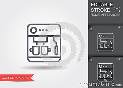 Coffee maker machine. Line icon with editable stroke with shadow Vector Illustration