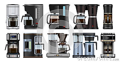 Coffee maker realistic set icon. Isolated realistic set icon machine for cafe. Vector illustration coffee maker on white Vector Illustration