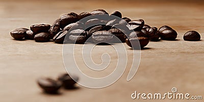 Coffee makes everything possible. Still life shot of coffee beans on a wooden countertop. Stock Photo