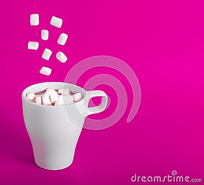 Coffee marshmallow.Bright Pink background.Photo square Stock Photo