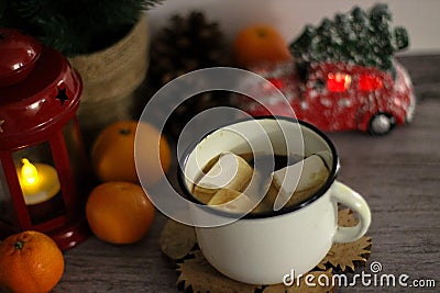 Coffee with marshmallow. Holiday concept Stock Photo