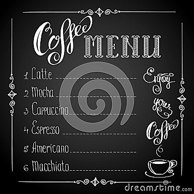 Coffee menu on black background Vector Illustration