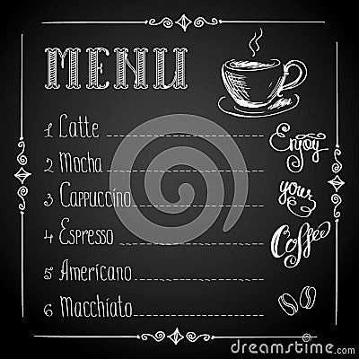 Coffee menu on black background Vector Illustration