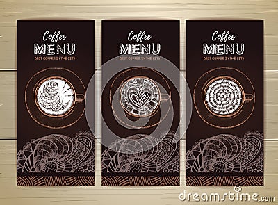 Coffee menu design. Decorative sketch of cup of coffee or tea Vector Illustration