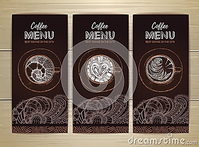 Coffee menu design. Decorative sketch of cup of coffee or tea Vector Illustration