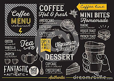 Coffee menu restaurant, drink template. Vector Illustration