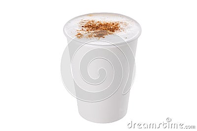 Coffee with milk or cappuccino with cinnamon in a plastic cup take away isolated on white background Stock Photo