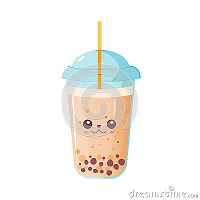 Coffee, milk, frappe bubble tea with a cute face Cartoon Illustration