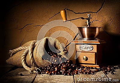 Coffee and mill Stock Photo