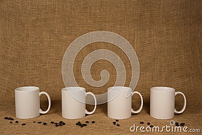 Coffee Mug Background - White Mugs and Beans Stock Photo