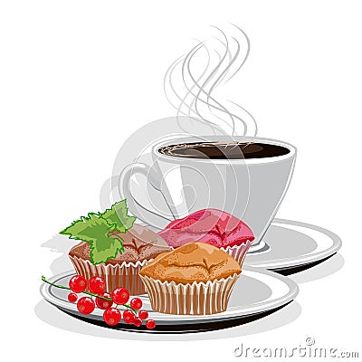 Coffee mug and cupcake Vector Illustration
