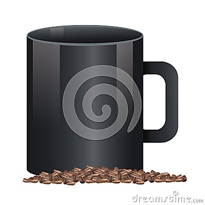 Coffee mug vivid black color and grains Vector Illustration