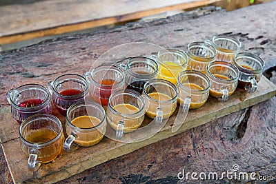 Coffee with multiple assorted types and flavors of coffee and te Stock Photo