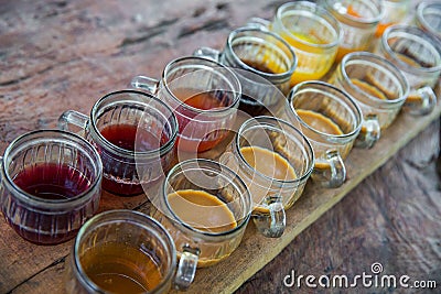 Coffee with multiple assorted types and flavors of coffee and te Stock Photo