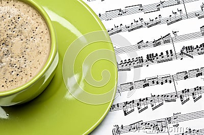 Coffee and musical score Stock Photo