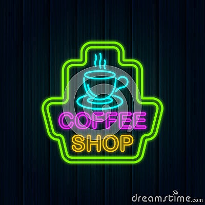 Coffee neon sign logo Vector Illustration