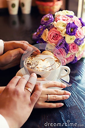 Coffee newlyweds and love Stock Photo