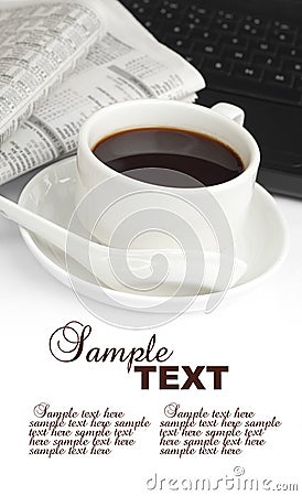 Coffee,newspaper and notebook Stock Photo