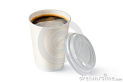 Coffee in opened disposable cup Stock Photo