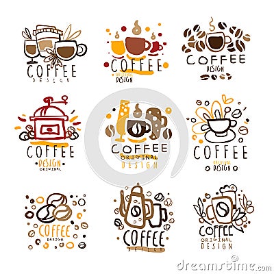 Coffee Original Colorful Graphic Design Template Logo Series,Hand Drawn Vector Stencils Vector Illustration