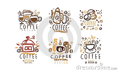 Coffee Original Labels and Badges Design Vector Set Vector Illustration