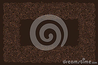 Coffee pack design background. Square frame. Beans and leaves. Coffea plant. Editable outline stroke. Vector line. Cartoon Illustration