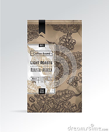 Coffee pack design with hand drawn sketch Vector Illustration