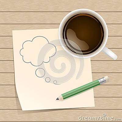 Coffee with paper note on wood background Vector Illustration