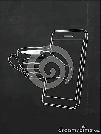 Coffee pass screen mobile phone. Vector Illustration