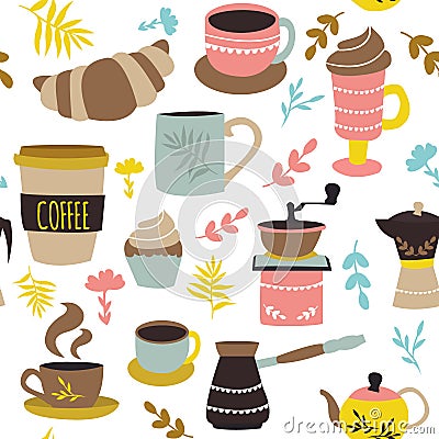 Coffee And Pastry Seamless Pattern Vector Illustration