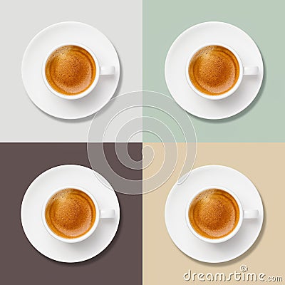 Coffee pattern. Cup of coffee on colorful background Stock Photo