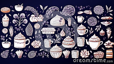 Coffee pattern doodle style sketch Stock Photo