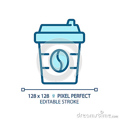 Coffee pixel perfect blue RGB color icon Vector Illustration