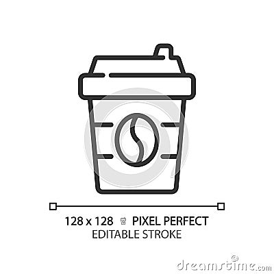 Coffee pixel perfect linear icon Vector Illustration