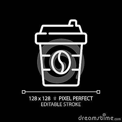 Coffee pixel perfect white linear icon for dark theme Vector Illustration