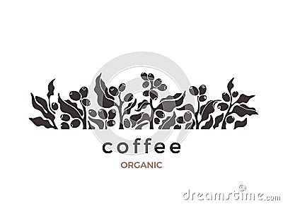 Coffee plant. Vector border Nature bio silhouette Vector Illustration