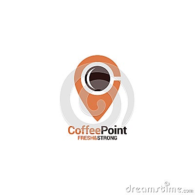 Coffee point logo with coffee cup and location icon on white background Vector Illustration