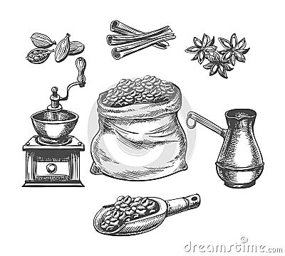 Coffee pot grinder Vector Illustration