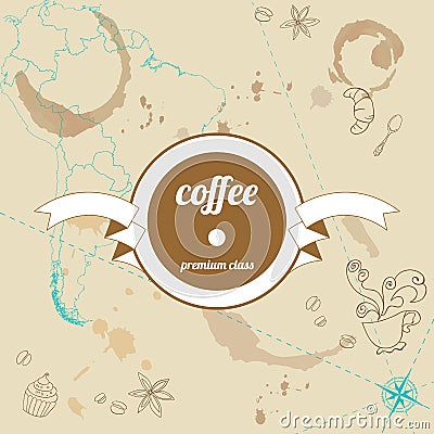 Coffee premium class retro background with frame Vector Illustration