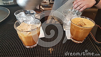 coffee preparation making espesso in a greek bar Stock Photo