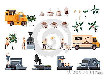 Coffee Production Set Vector Illustration