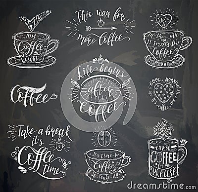 Coffee quote on the chalk board. Vector Illustration