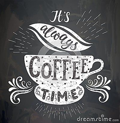 Coffee quotes on the chalk board. Vector Illustration