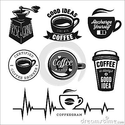 Coffee related posters, labels, badges and design Vector Illustration