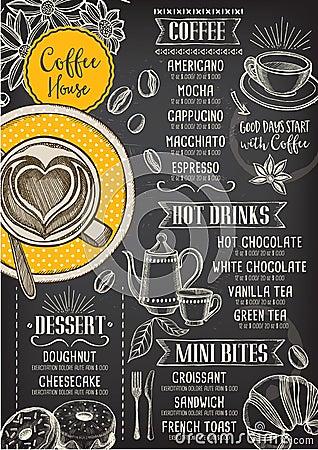 Coffee restaurant cafe menu, template design. Vector Illustration